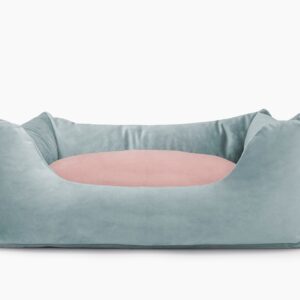 Cama para mascotas en color Agua con cojín Rosa Palo sin bordado