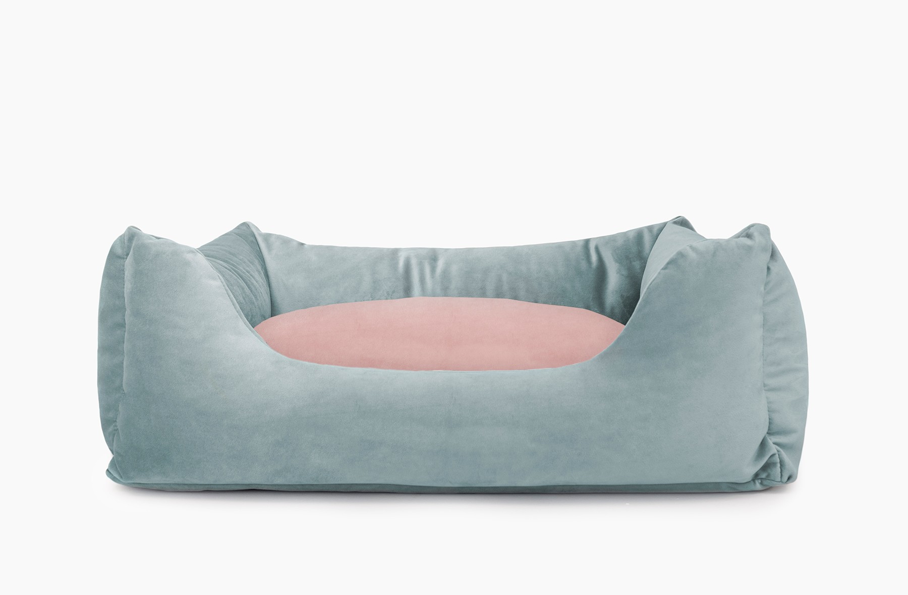 Cama para mascotas en color Agua con cojín Rosa Palo sin bordado