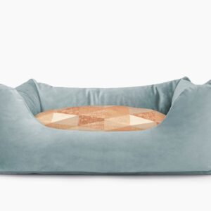 Cama para mascotas en color Agua con cojín Triángulos Teja sin bordado