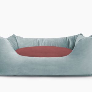 Cama para mascotas en color Agua con cojín Vino sin bordado