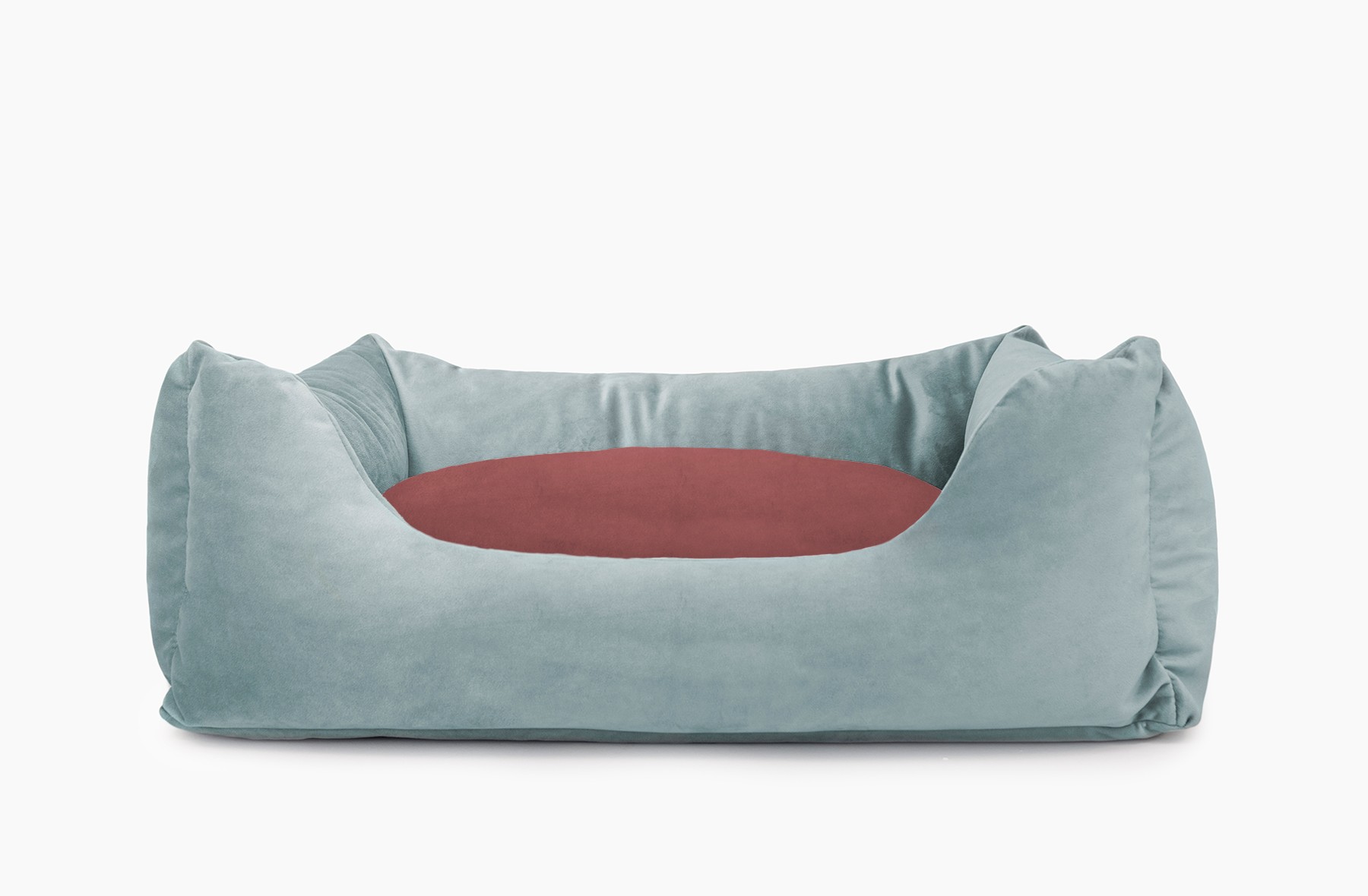 Cama para mascotas en color Agua con cojín Vino sin bordado