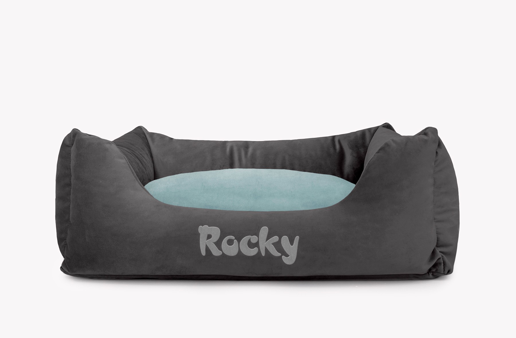 Cama para mascotas en color Antracita con cojín Agua con bordado
