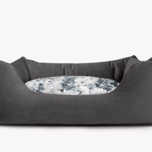 Cama para mascotas en color Antracita con cojín Flores Agua sin bordado