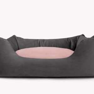 Cama para mascotas en color Antracita con cojín Rosa Palo sin bordado