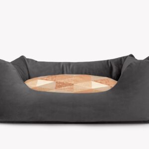 Cama para mascotas en color Antracita con cojín Triángulos Teja sin bordado