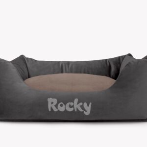 Cama para mascotas en color Antracita con cojín Visón con bordado
