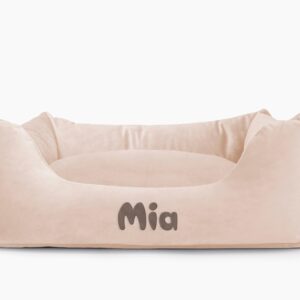 Cama para mascotas en color Beige con cojín Beige con bordado
