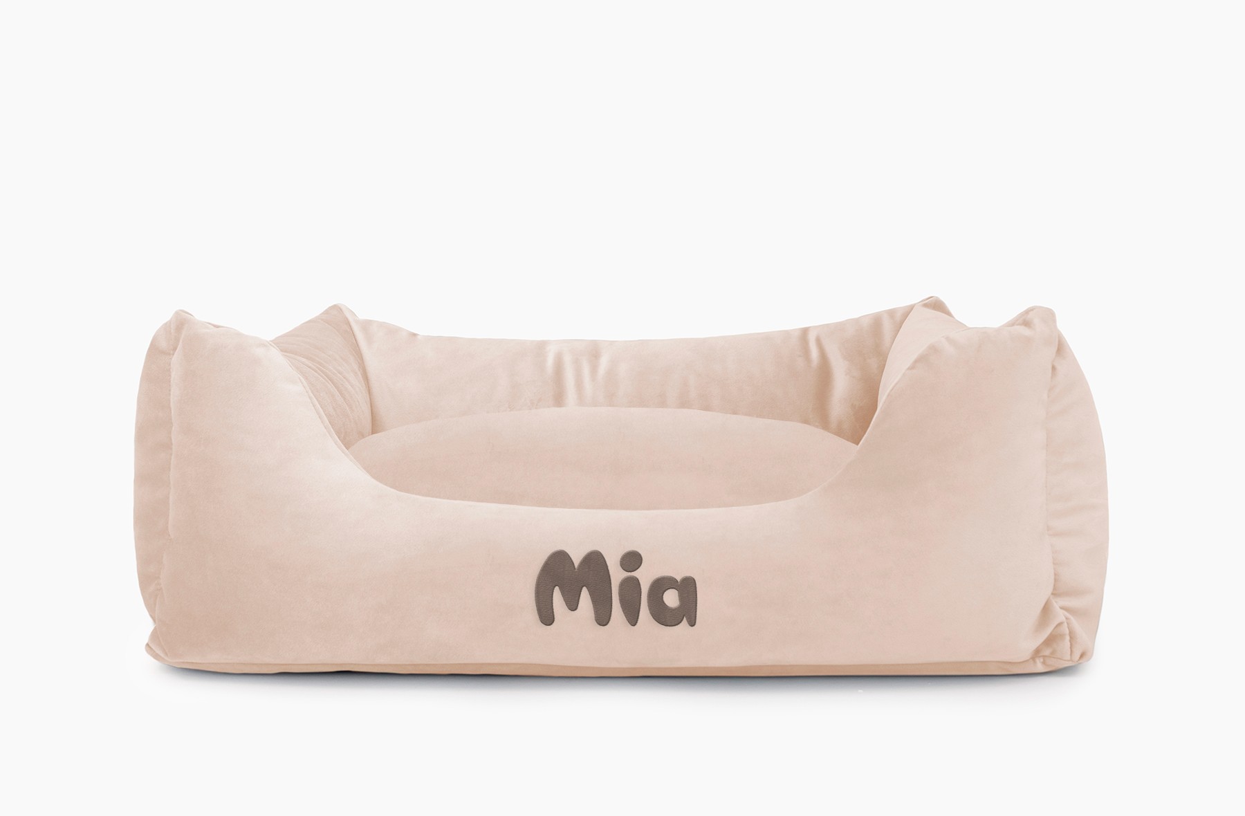 Cama para mascotas en color Beige con cojín Beige con bordado