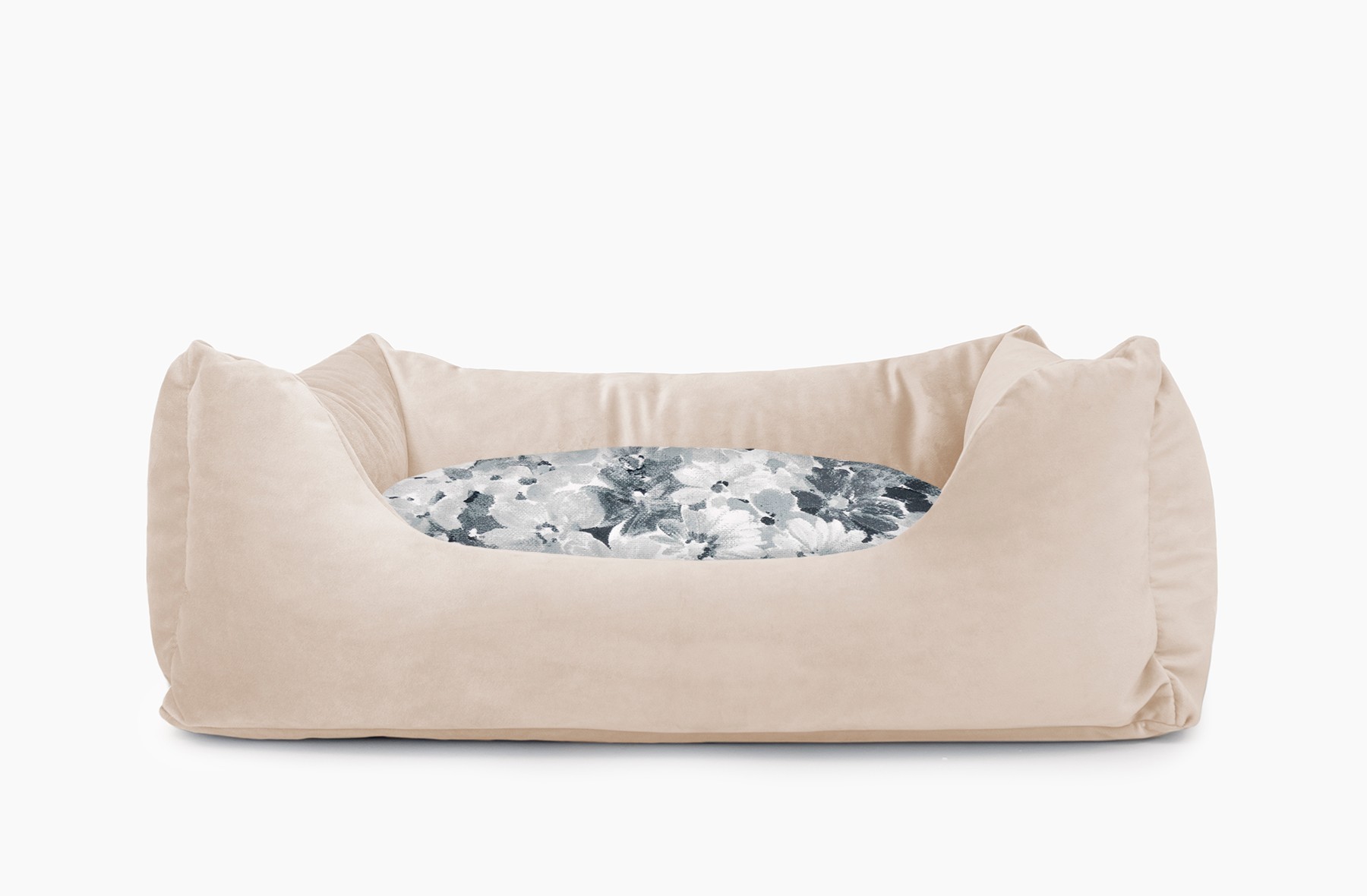 Cama para mascotas en color Beige con cojín Flores Agua sin bordado