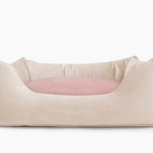 Cama para mascotas en color Beige con cojín Rosa Palo sin bordado