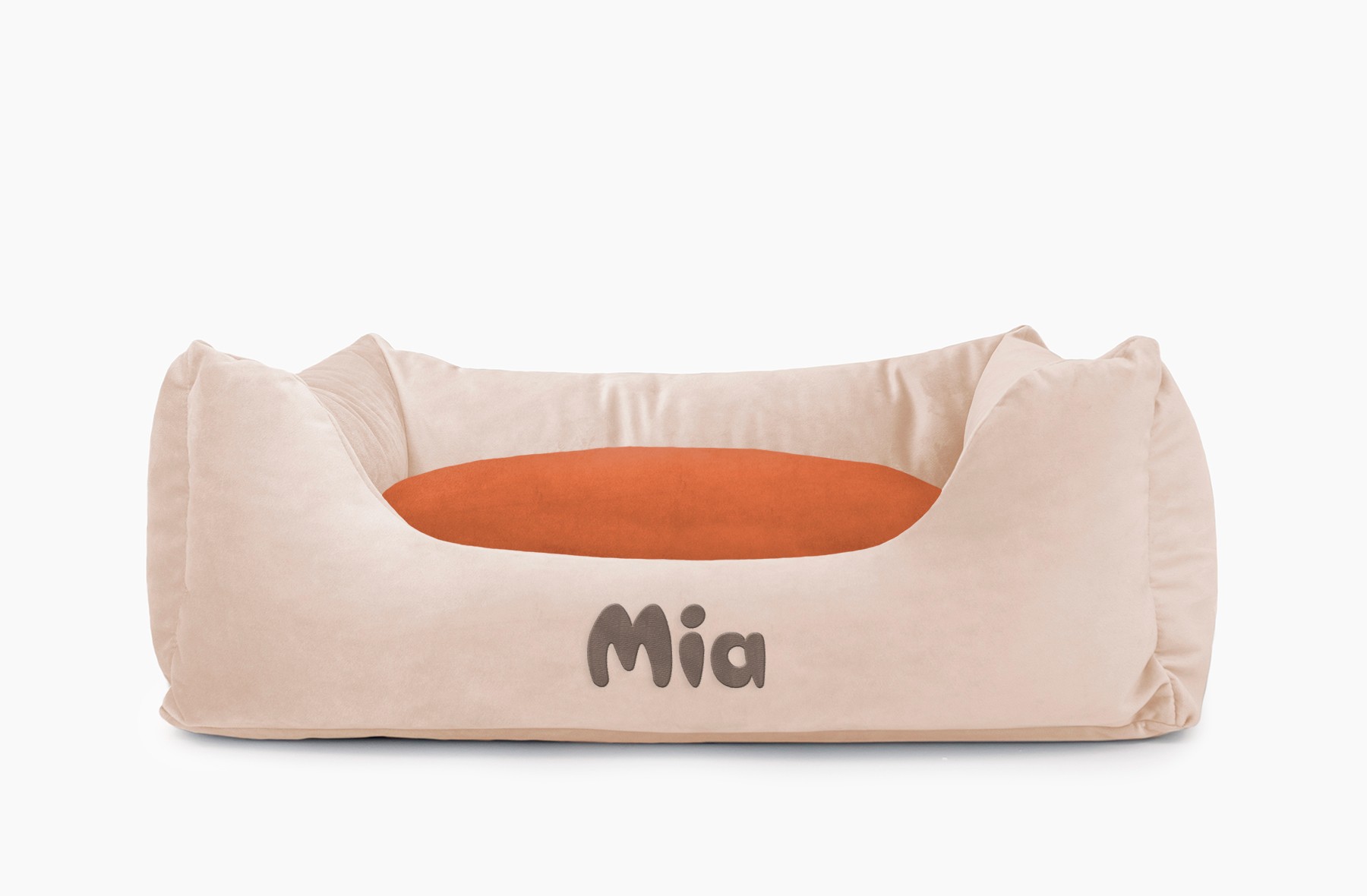 Cama para mascotas en color Beige con cojín Teja con bordado