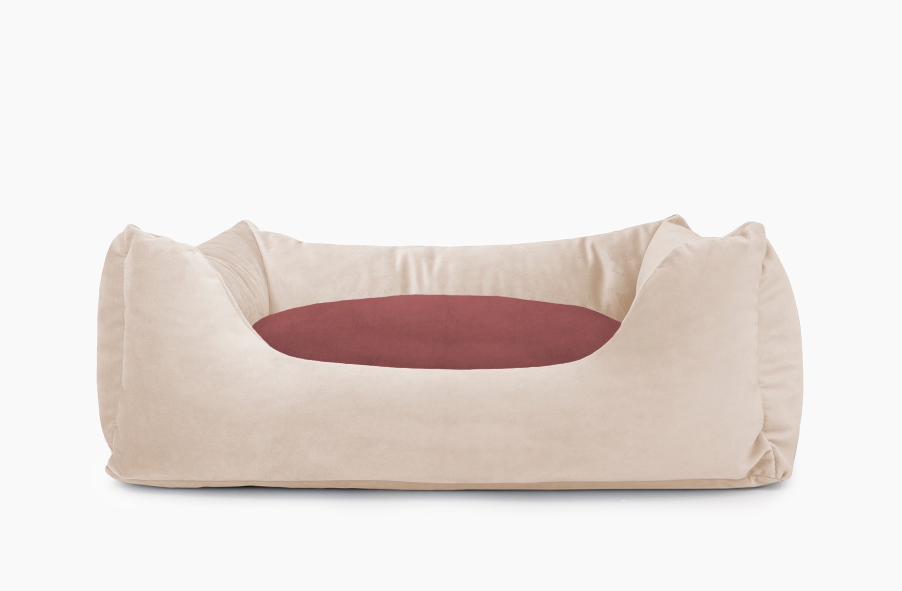 Cama para mascotas en color Beige con cojín Vino sin bordado