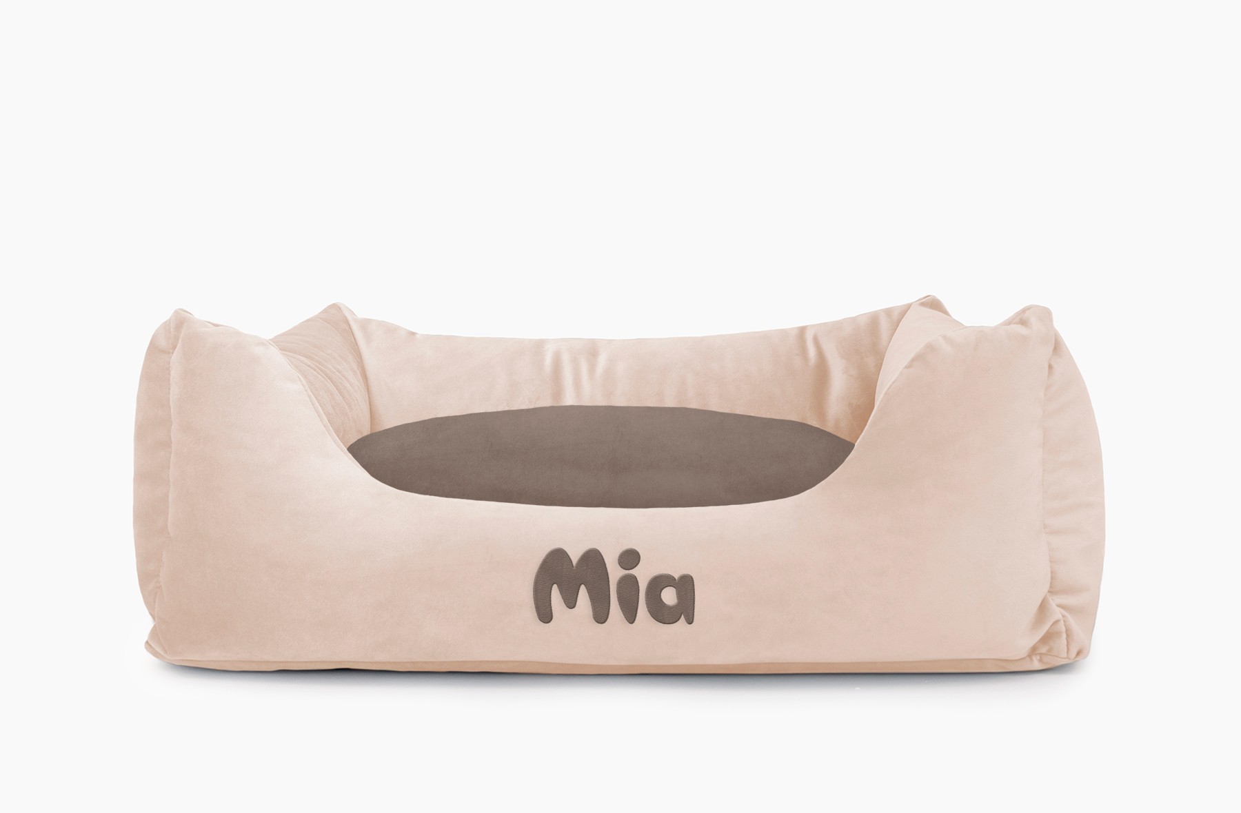 Cama para mascotas en color Beige con cojín Visón con bordado