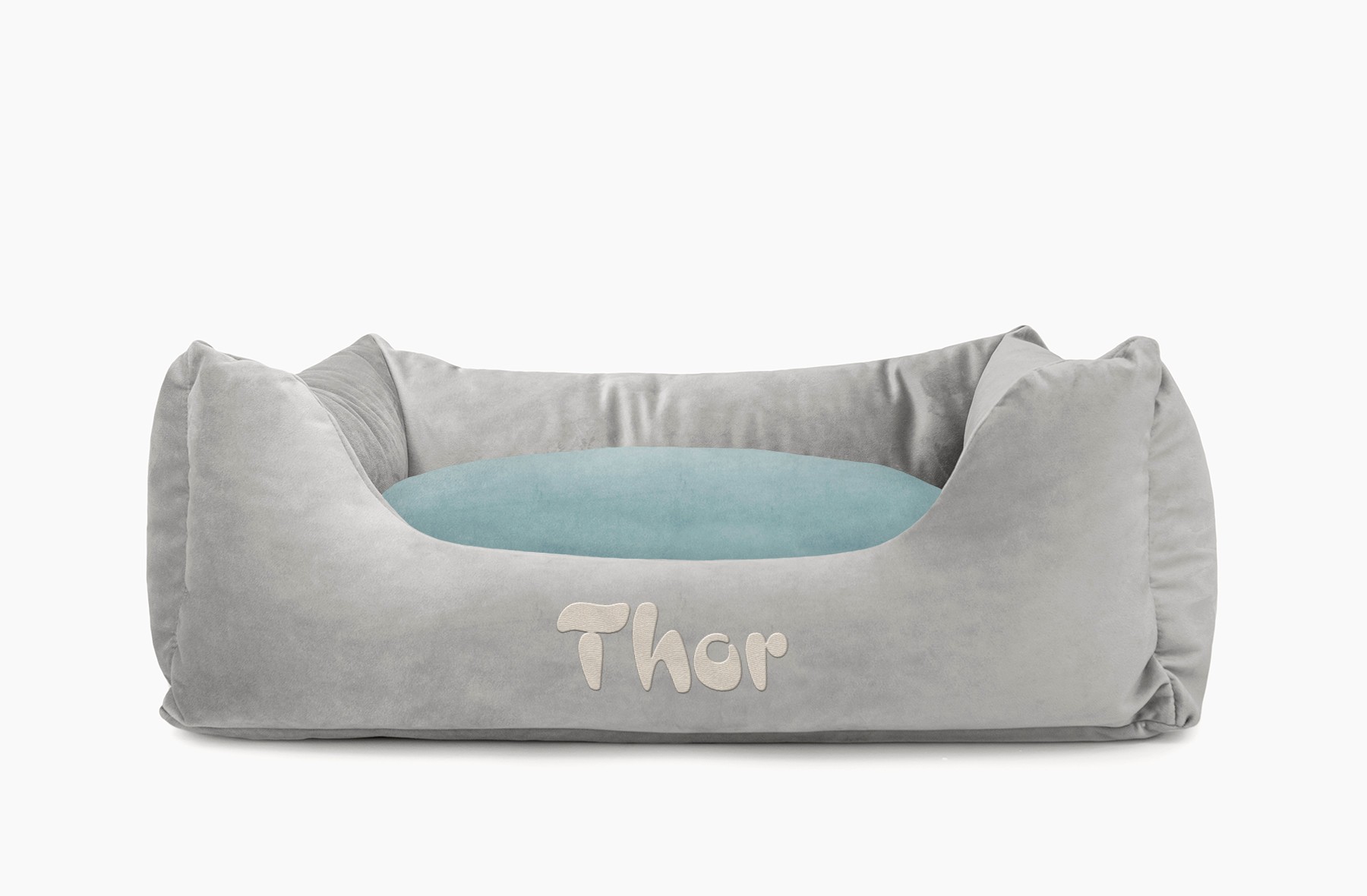 Cama para mascotas en color Gris con cojín Agua con bordado