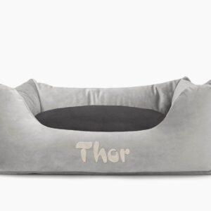 Cama para mascotas en color Gris con cojín Antracita con bordado