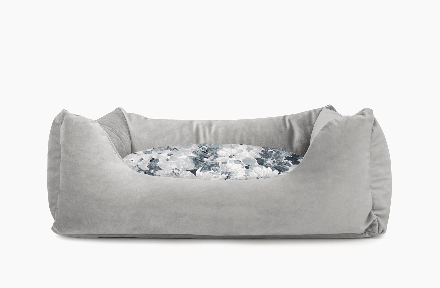 Cama para mascotas en color Gris con cojín Flores Agua sin bordado
