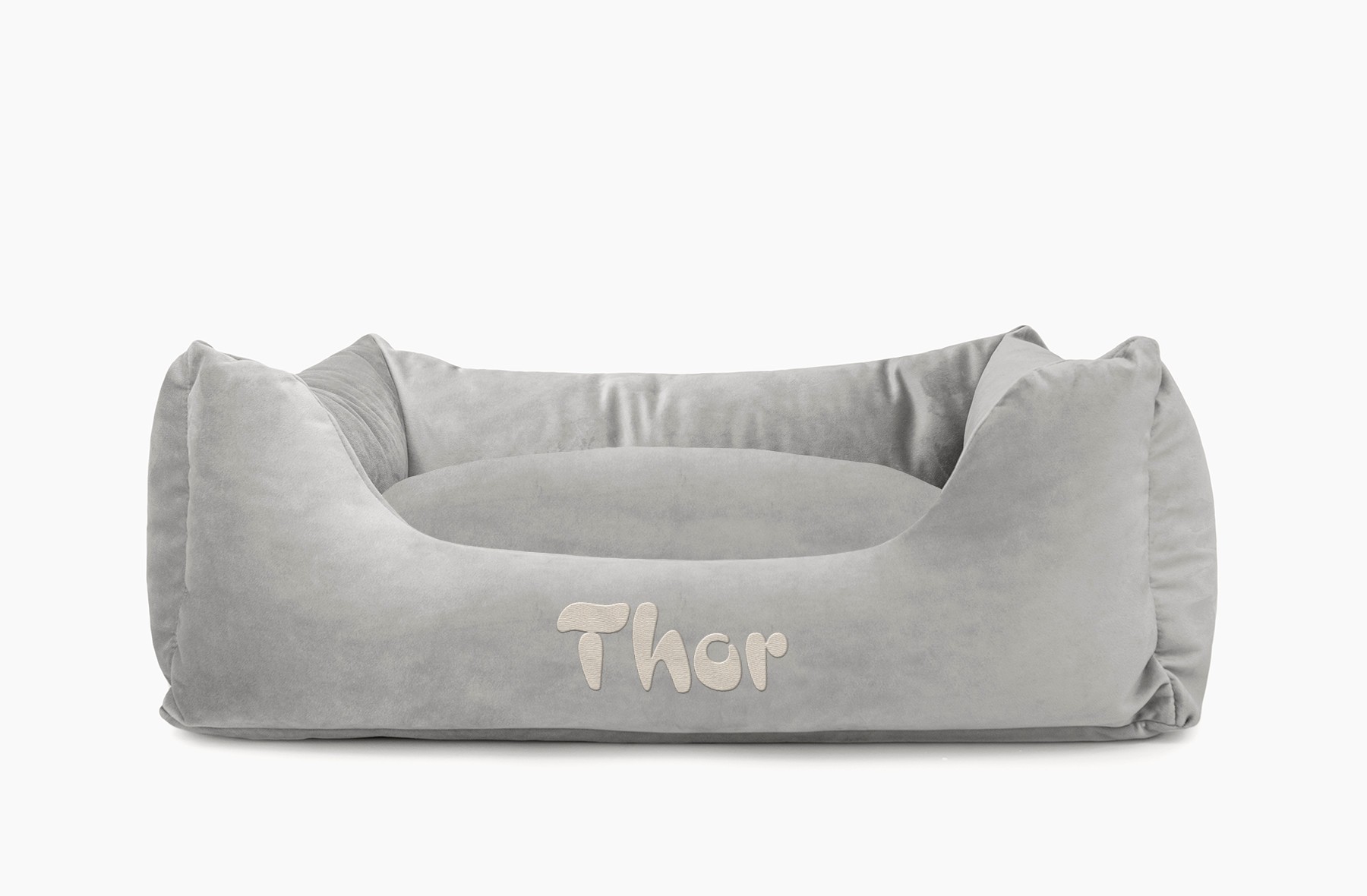 Cama para mascotas en color Gris con cojín Gris con bordado