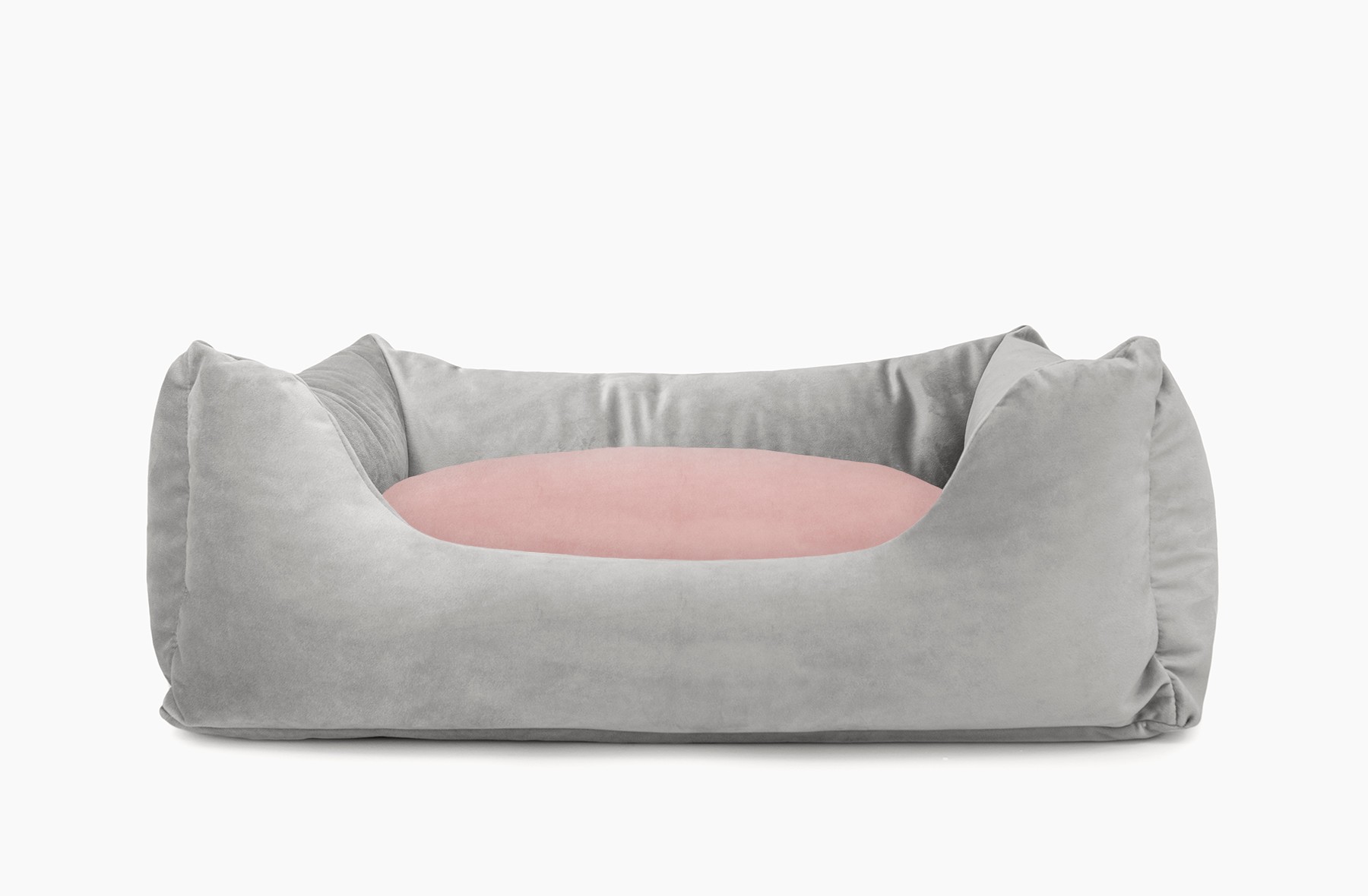 Cama para mascotas en color Gris con cojín Rosa Palo sin bordado