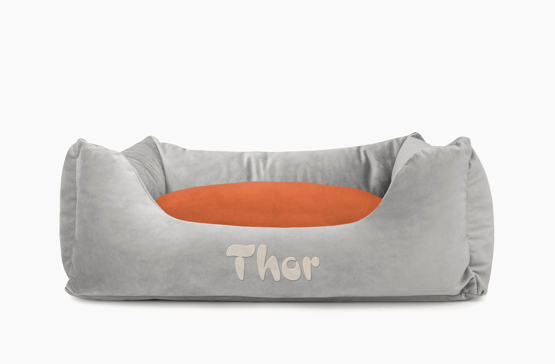 Cama para mascotas en color Gris con cojín Teja con bordado