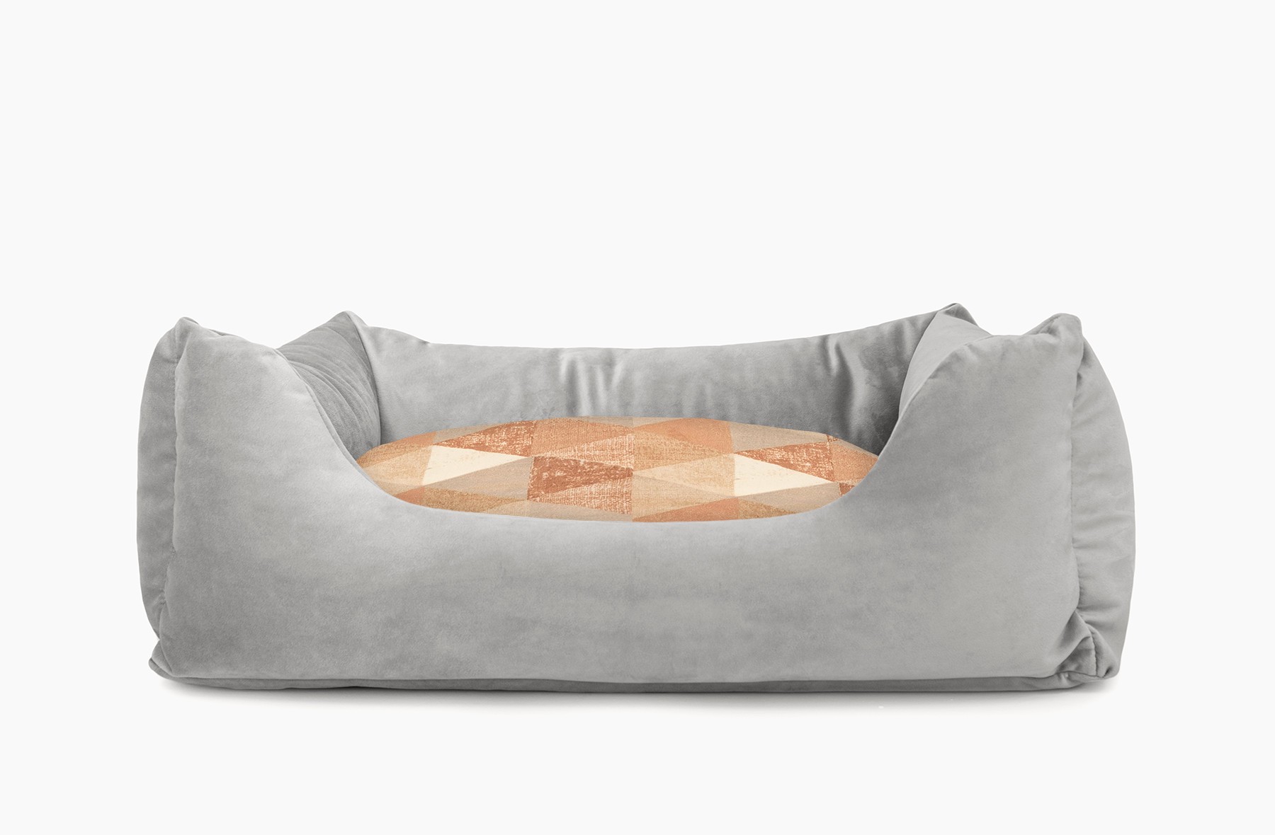 Cama para mascotas en color Gris con cojín Triángulos Teja sin bordado