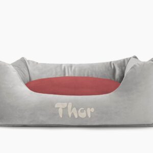 Cama para mascotas en color Gris con cojín Vino con bordado