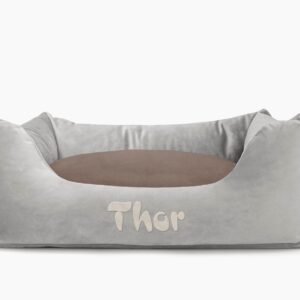 Cama para mascotas en color Gris con cojín Visón con bordado