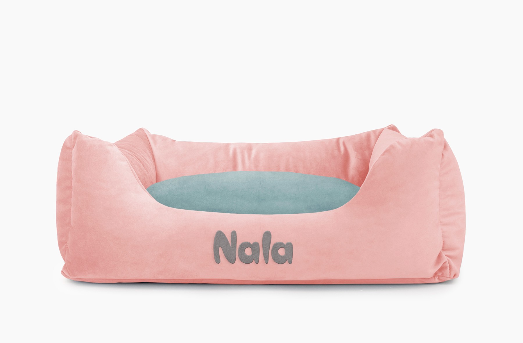 Cama para mascotas en color Rosa Palo con cojín Agua con bordado