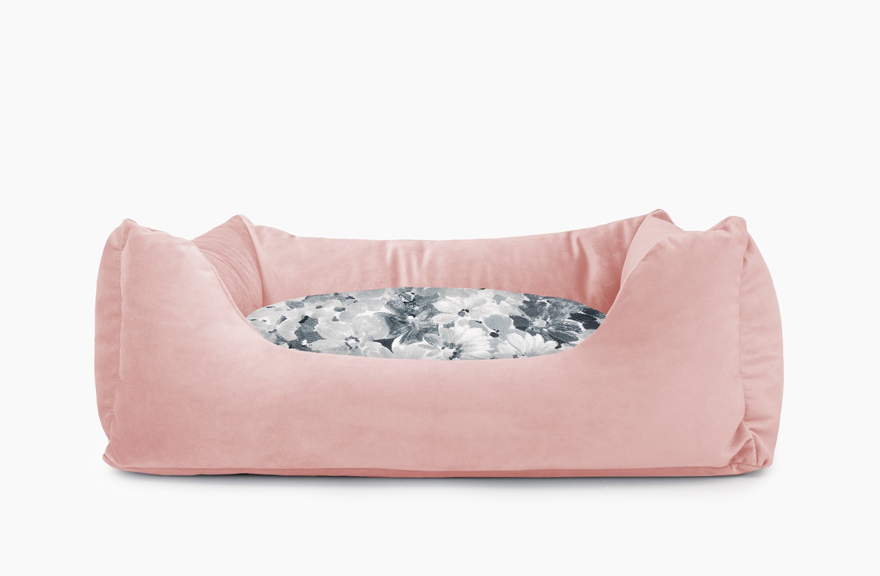 Cama para mascotas en color Rosa Palo con cojín Flores Agua sin bordado
