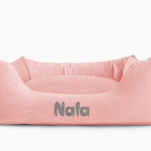 Cama para mascotas en color Rosa Palo con cojín Rosa Palo con bordado