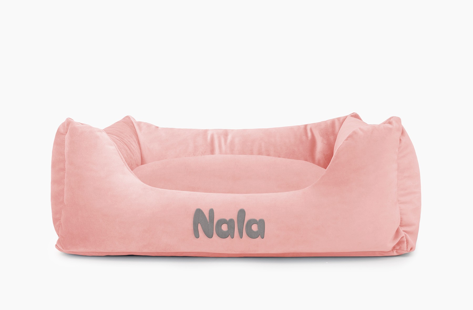 Cama para mascotas en color Rosa Palo con cojín Rosa Palo con bordado