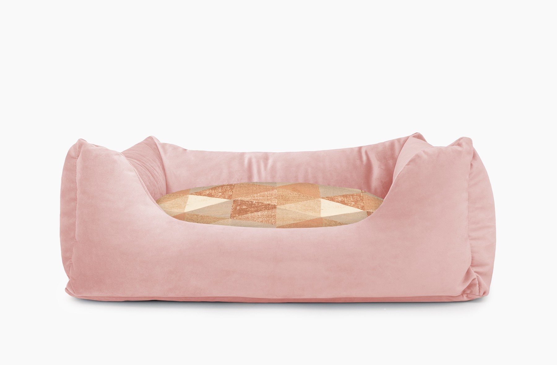Cama para mascotas en color Rosa Palo con cojín Triángulos Teja sin bordado