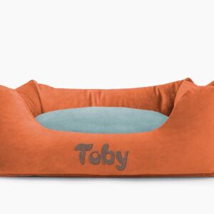 Cama para mascotas en color Teja con cojín Agua con bordado