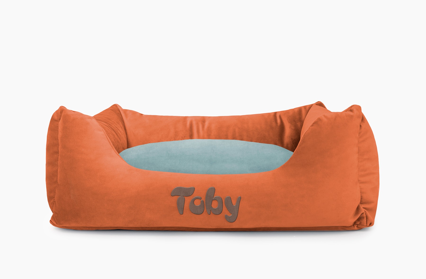 Cama para mascotas en color Teja con cojín Agua con bordado