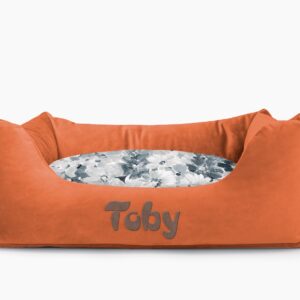 Cama para mascotas en color Teja con cojín Flores Agua con bordado