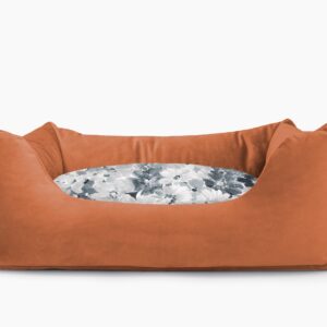 Cama para mascotas en color Teja con cojín Flores Agua sin bordado