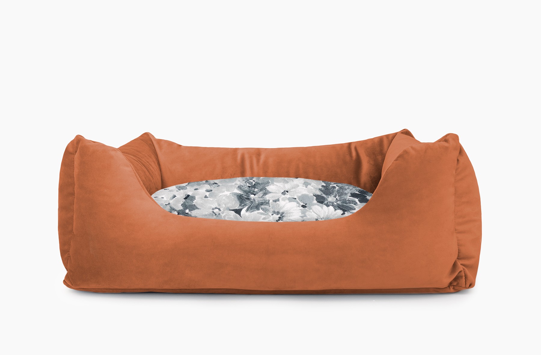 Cama para mascotas en color Teja con cojín Flores Agua sin bordado