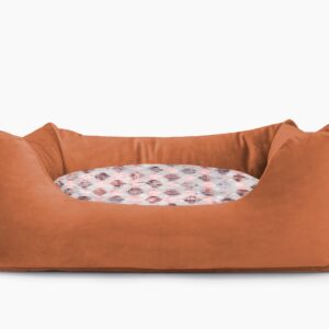 Cama para mascotas en color Teja con cojín Rombos Rosa sin bordado