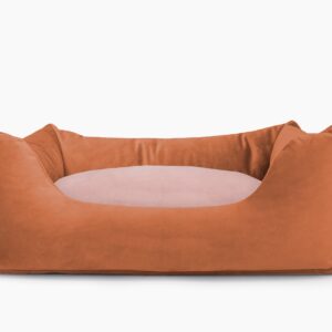 Cama para mascotas en color Teja con cojín Rosa Palo sin bordado