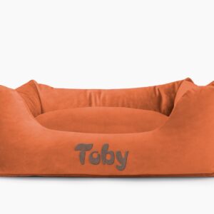 Cama para mascotas en color Teja con cojín Teja con bordado