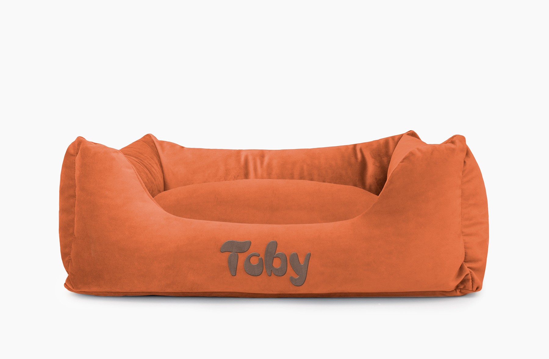 Cama para mascotas en color Teja con cojín Teja con bordado