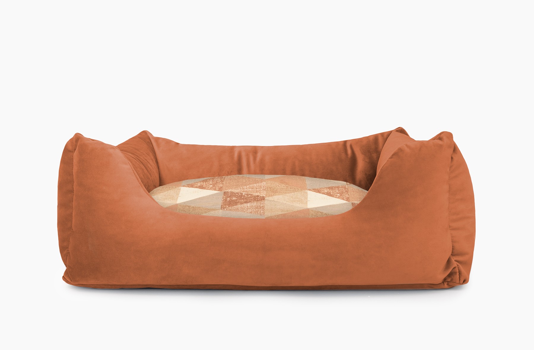 Cama para mascotas en color Teja con cojín Triángulos Teja sin bordado