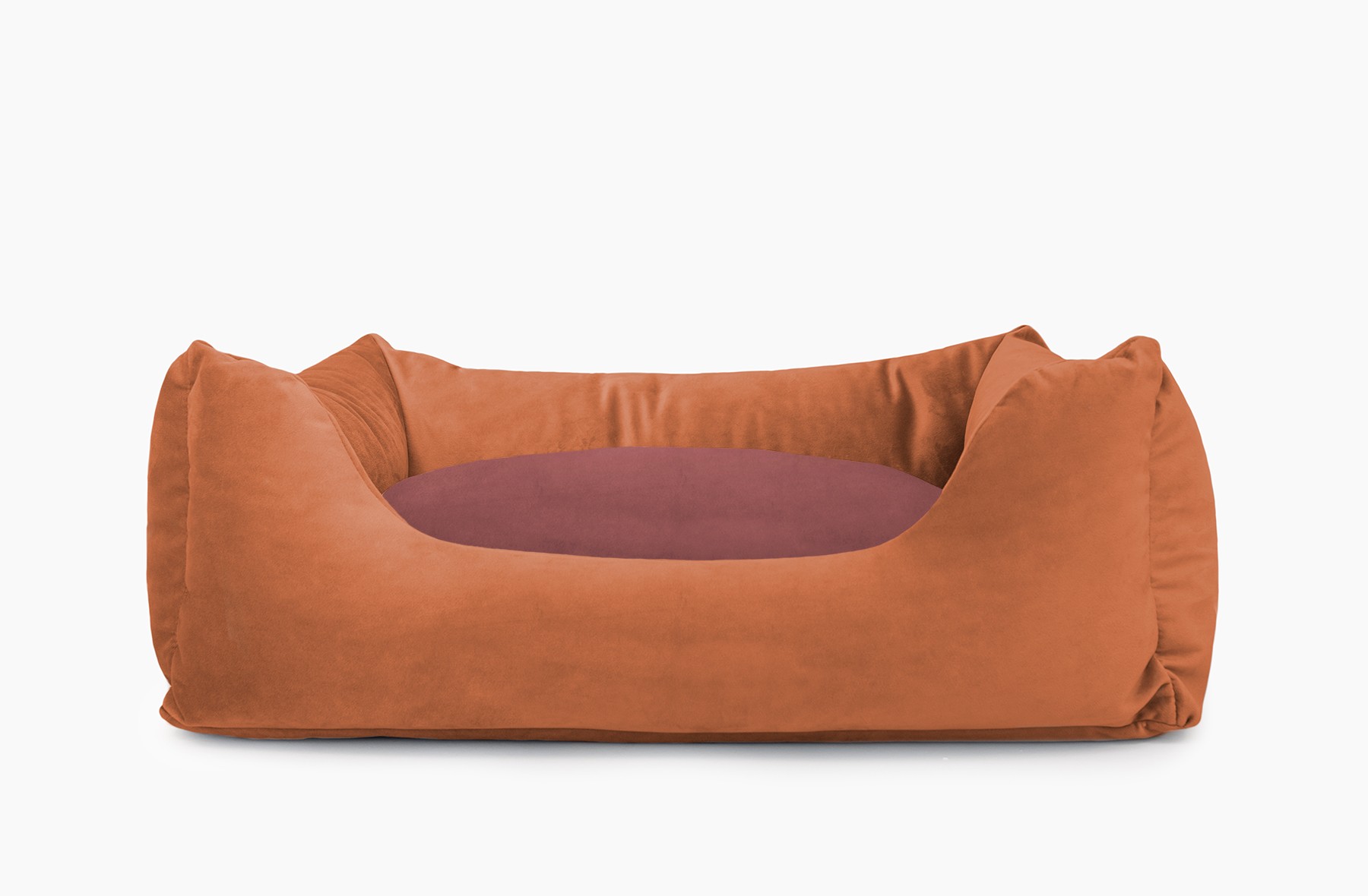 Cama para mascotas en color Teja con cojín Vino sin bordado