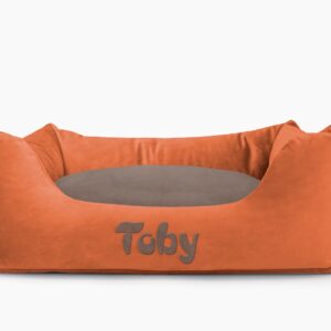 Cama para mascotas en color Teja con cojín Visón con bordado