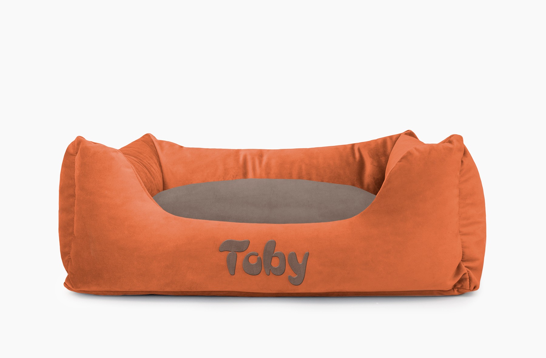 Cama para mascotas en color Teja con cojín Visón con bordado