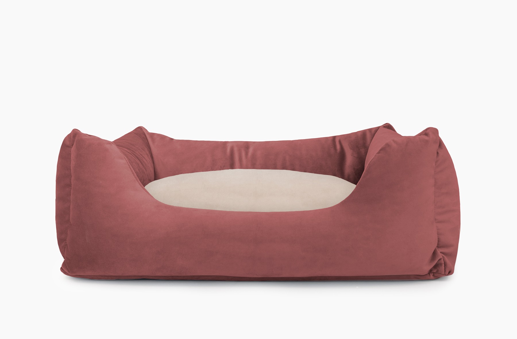 Cama para mascotas en color Vino con cojín Beige sin bordado