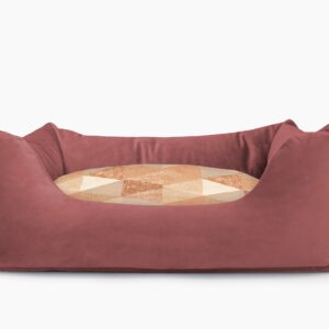 Cama para mascotas en color Vino con cojín Triángulos Teja sin bordado
