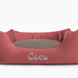 Cama para mascotas en color Vino con cojín Visón con bordado