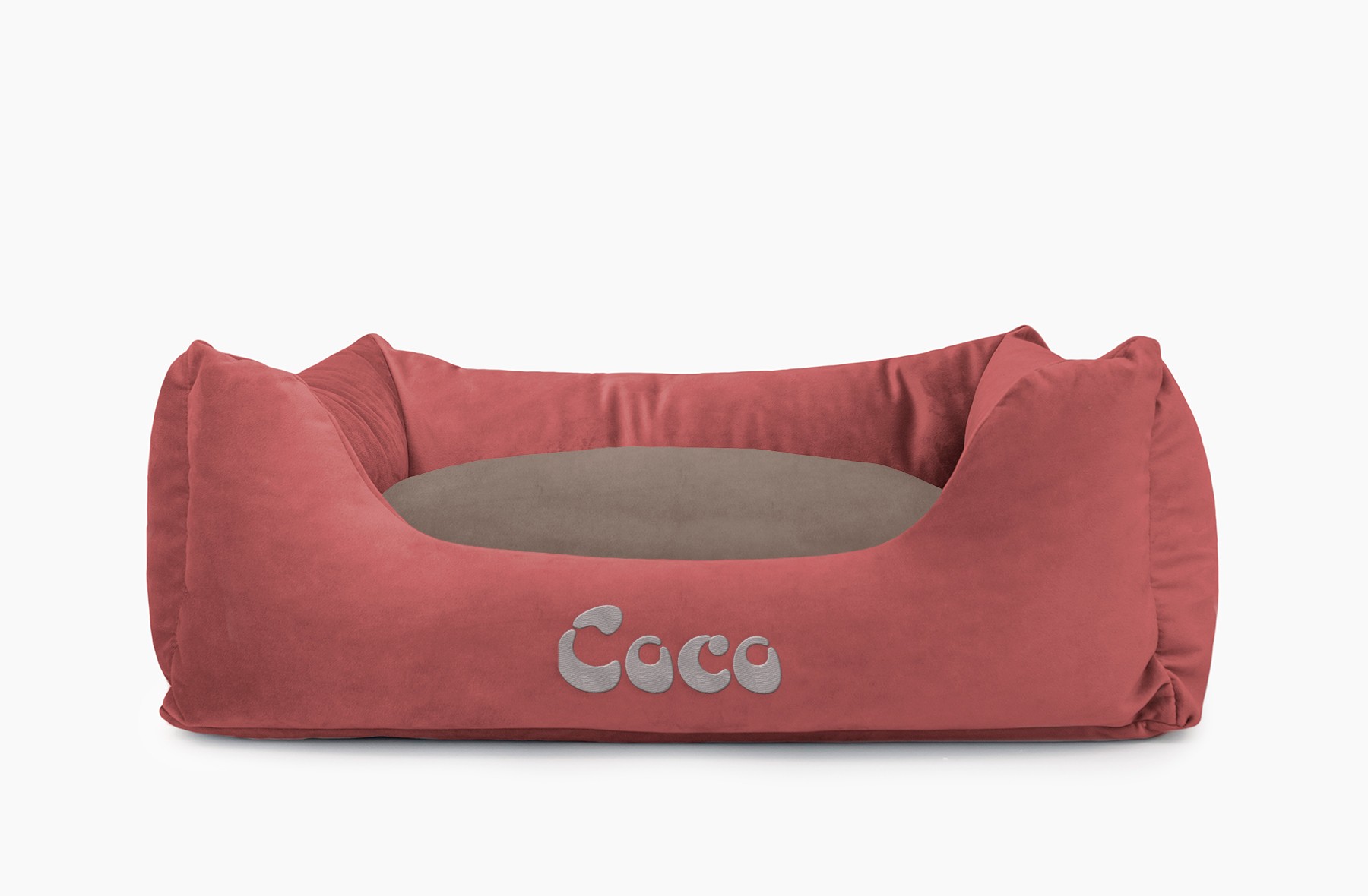 Cama para mascotas en color Vino con cojín Visón con bordado