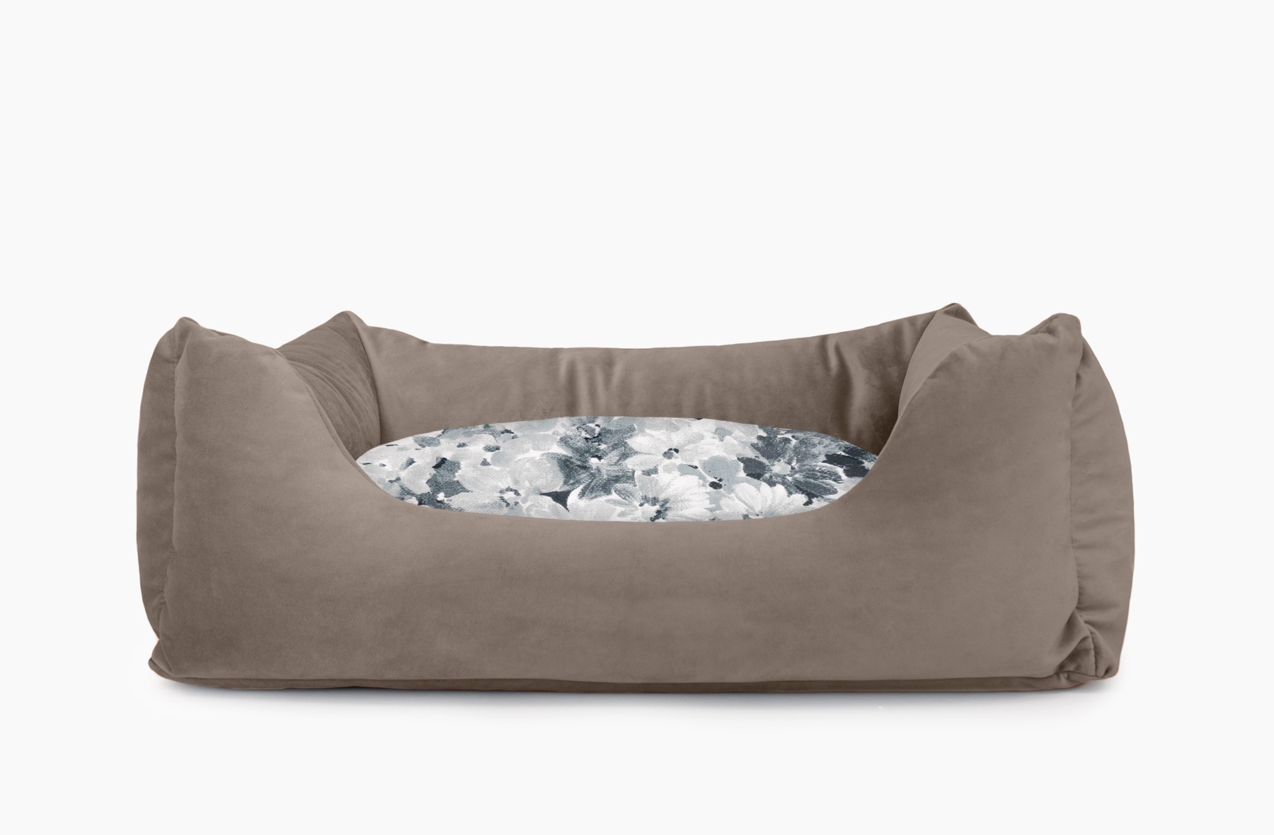 Cama para mascotas en color Visón con cojín Flores Agua sin bordado