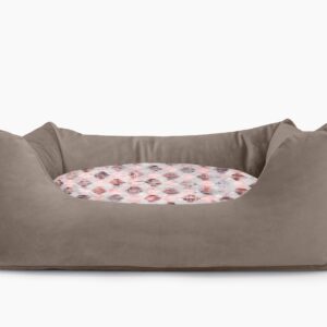 Cama para mascotas en color Visón con cojín Rombos Rosa sin bordado